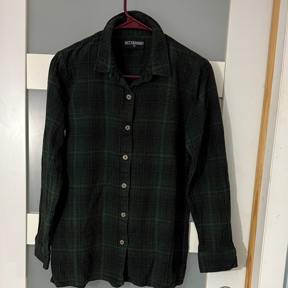 Kittenish Green Plaid Dress Shirt